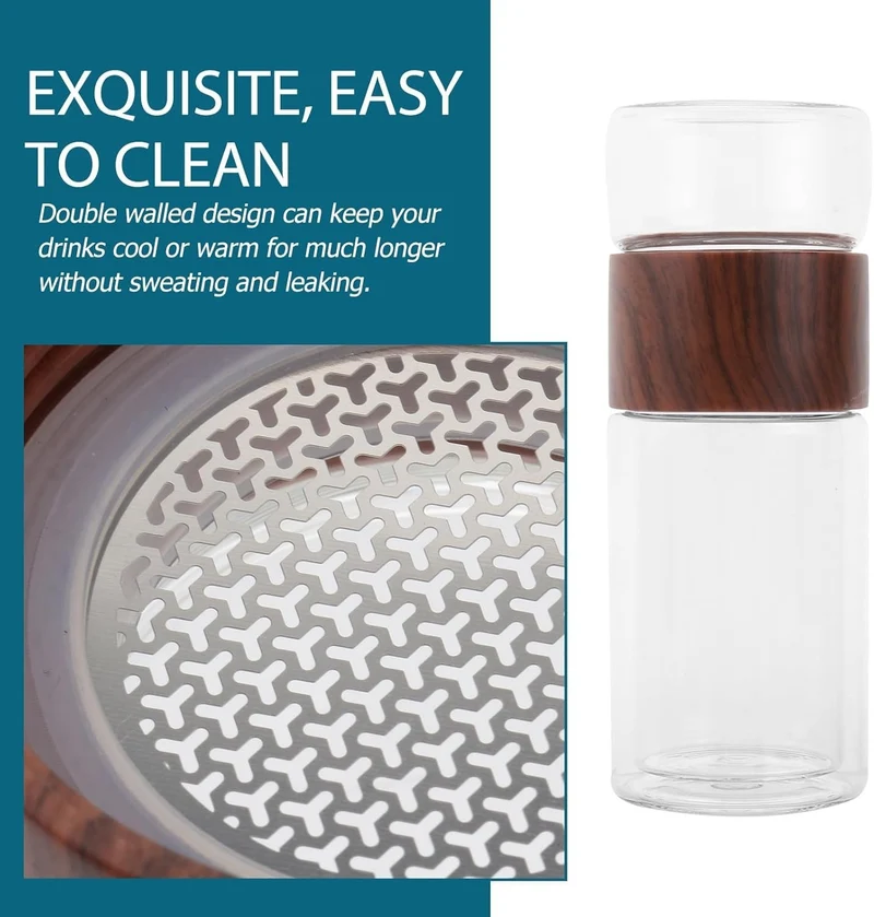 300 ml Hitzebeständiger Glas Teebecher mit Teesieb – Doppelwandige Teetasse