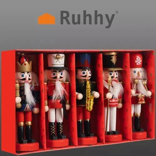Nussknacker Weihnachtsbaum Deko Holz 5er Set Figuren 2in1 zum Hängen 🎄