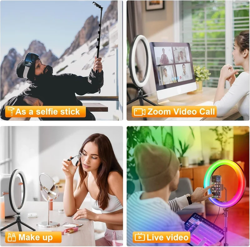 12" RGB Ringlicht 186cm mit Stativ | 48 Modi dimmbar Bluetooth Handyhalter