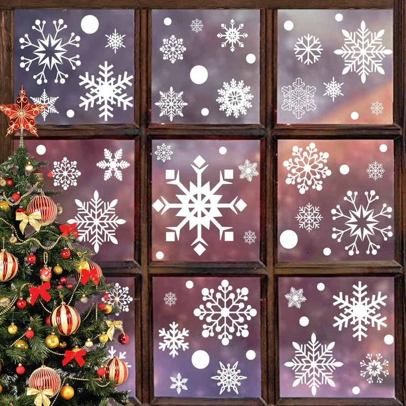 492 Stück Schneeflocken Fensterbilder – Statisch Haftende Weihnachtsaufkleber, 12 Bögen, PVC, Abnehmbar & Wiederverwendbar