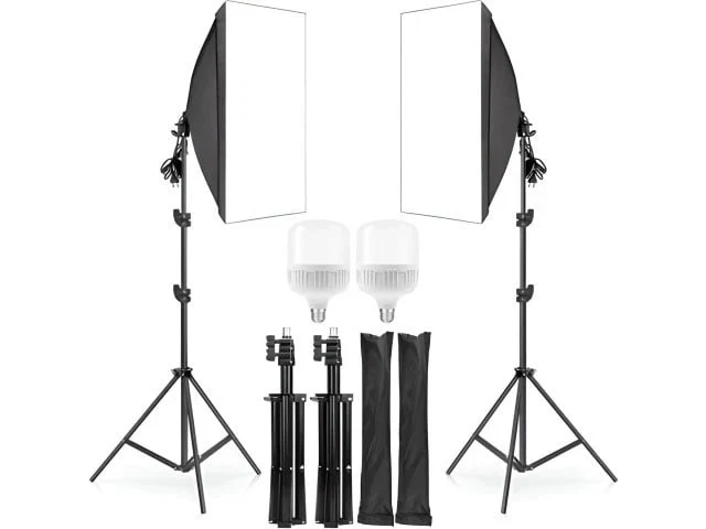 2x Softbox Fotolampen Set mit 50x70cm Softbox Studioleuchte 800W inkl Stative für Foto Video Livestream
