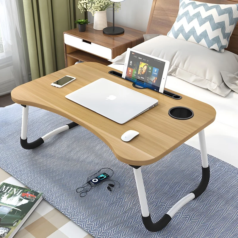 Laptoptisch 60x40 cm klappbar tragbarer Notebooktisch für Bett Sofa Homeoffice Braun