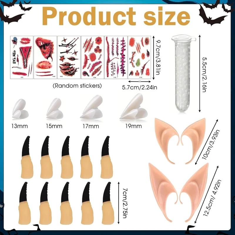 Halloween Vampir Zähne Set Erwachsene Kinder Fangs Elfenohren Krallen 🎃