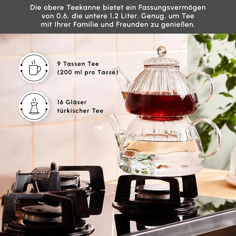 Karaca Lori Glas Teekanne 0,6–1,2L mit Glasgriff – Türkischer Teekocher 🍃