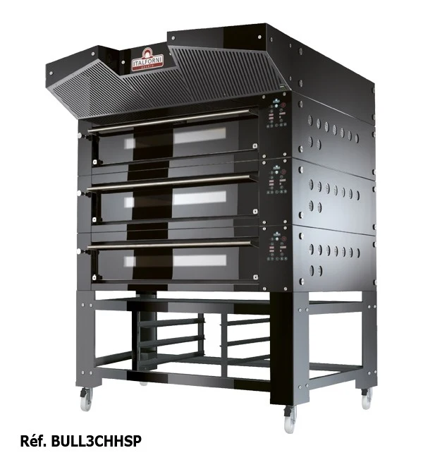 Italforni - Four à pizza avec support acier inox hauteur 500 mm - 3 chambres - 3 x 12 ou 3 x 9 pizzas - BULL3CHHSP