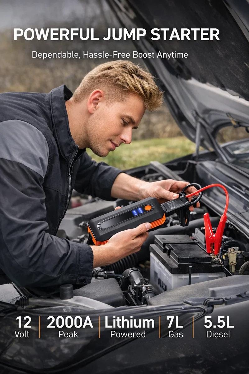 Auto Starthilfe Powerbank Jump Starter 12V 7L Benzin 5,5L Diesel LED Booster