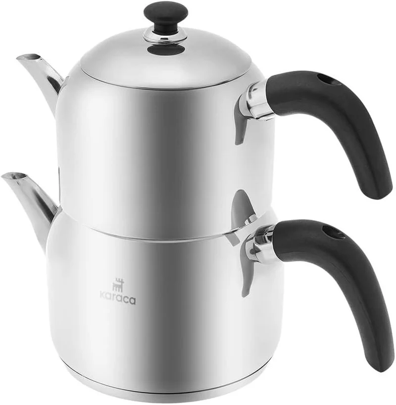 Karaca Edge Mini Induktion Teekanne Set Caydanlik 2,5L Edelstahl Schwarz
