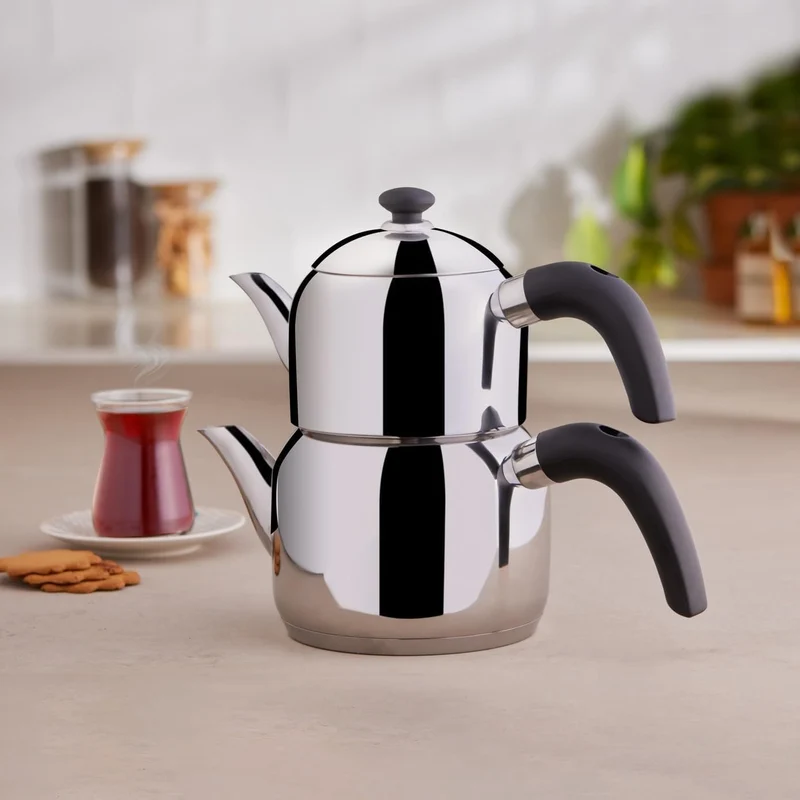 Karaca Edge Mini Induktion Teekanne Set Caydanlik 2,5L Edelstahl Schwarz