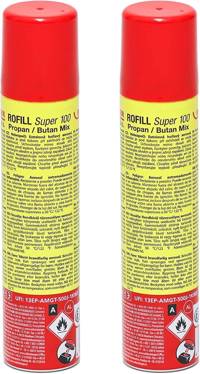 Rothenberger Industrial 2x Nachfüllgas 100 ml – Universal Feuerzeuggas + 5