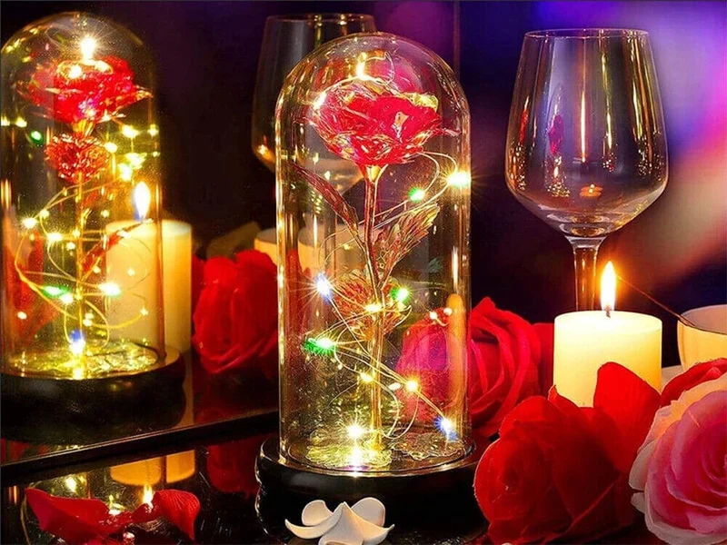 LED Rose im Glas RGB – Ewige Rose Geschenk Deko für Valentinstag Geburtstag