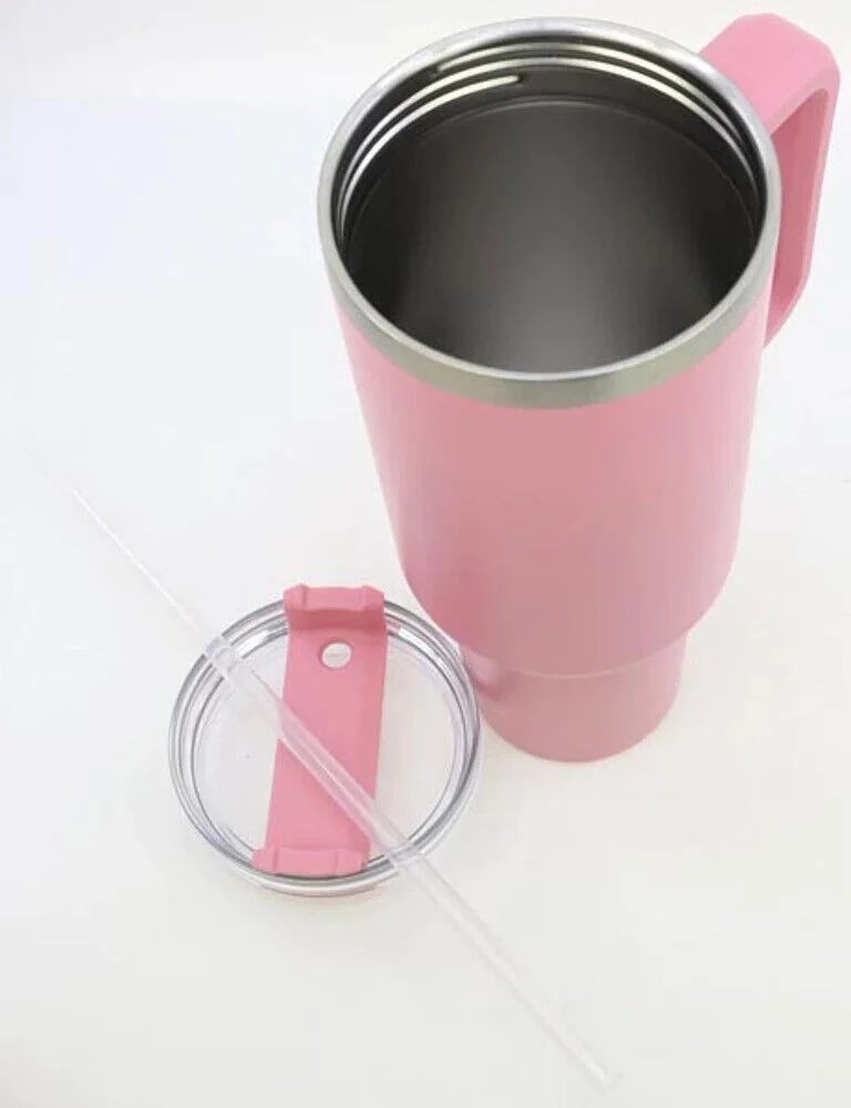 Thermobecher mit Strohhalm und Henkel, 1200ml Kaffeebecher To Go mit Deckel Edel