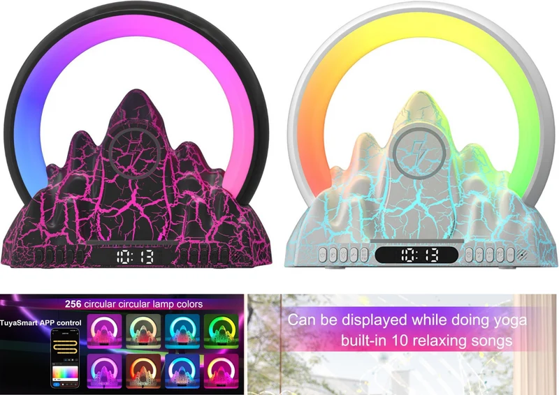 Kabelloses Ladegerät Wecker Bluetooth Lautsprecher LED Smart Radio RGB Licht APP V