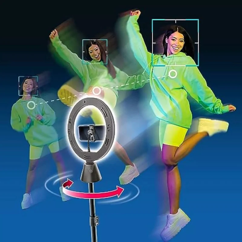 10 Zoll LED Ringlicht mit Stativ & Motion Tracking | Komplett-Set für TikTok, YouTube & Selfies | Smartes Videomaker Set mit Fernbedienung & Greenscreen