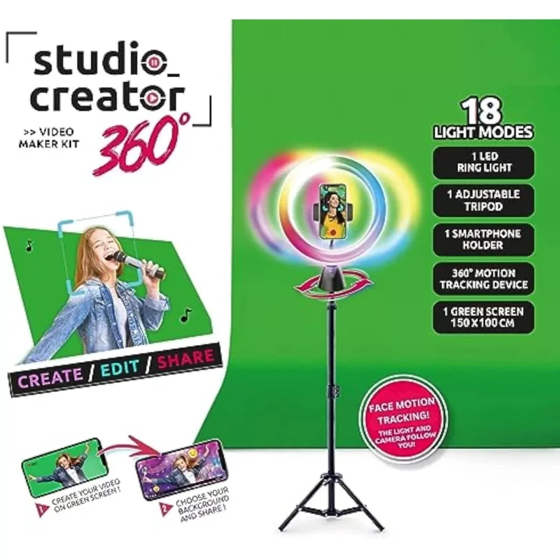 10 Zoll LED Ringlicht mit Stativ & Motion Tracking | Komplett-Set für TikTok, YouTube & Selfies | Smartes Videomaker Set mit Fernbedienung & Greenscreen