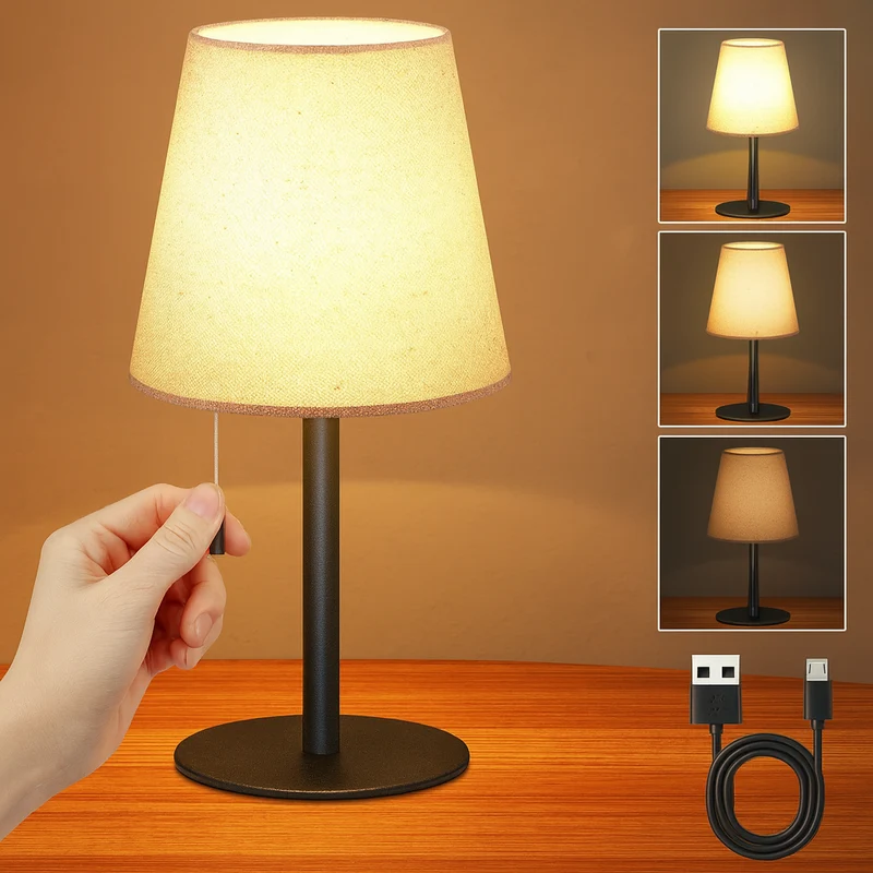 LED Akku Tischleuchte 💡 Dimmbar 3 Stufen USB Nachttischlampe Modern