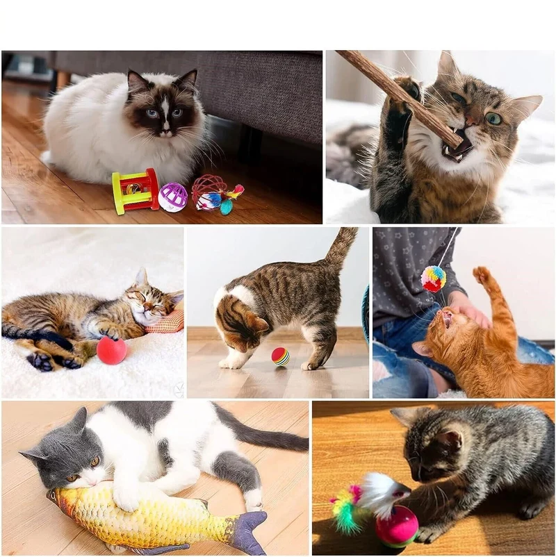 Katzenspielzeug Set 33 tlg. mit Katzentunnel Mäuse Bälle Federn Katzen Spielzeug