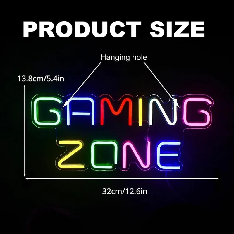 Game Zone Neon Schild mit LED-Beleuchtung – USB Gaming Licht 32 × 13,8 cm für Spielzimmer und Gaming Setup