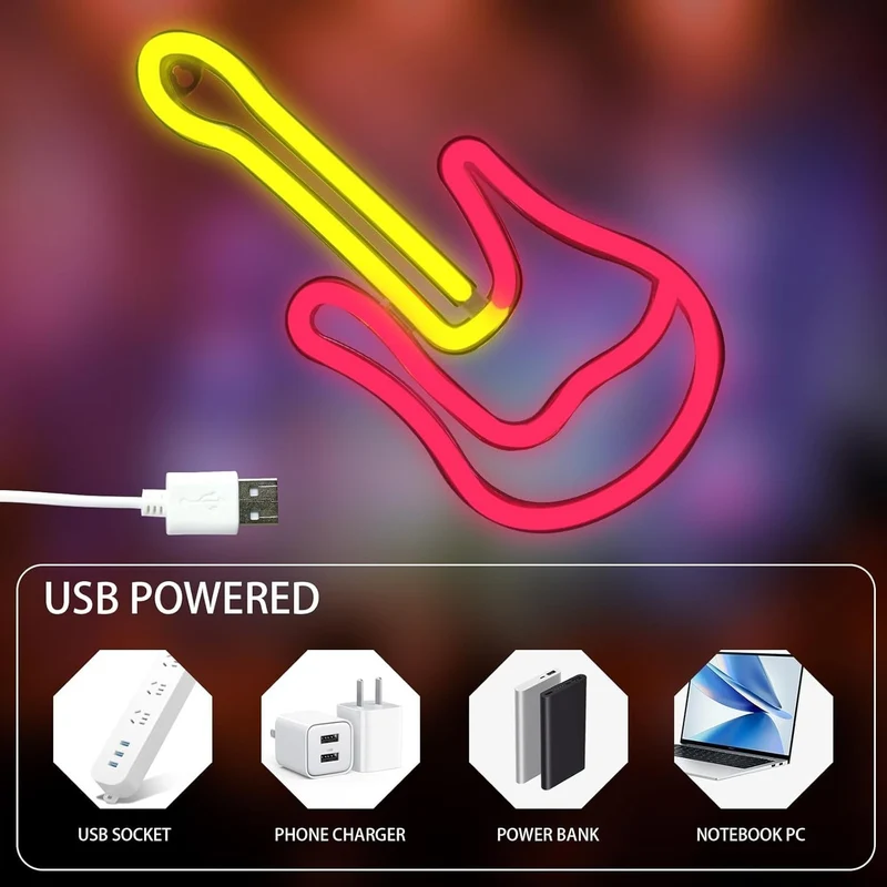 Musik Neon Sign Gitar LED Wandlicht USB/Batterie Neon Deko Lampe Rot/Gelb