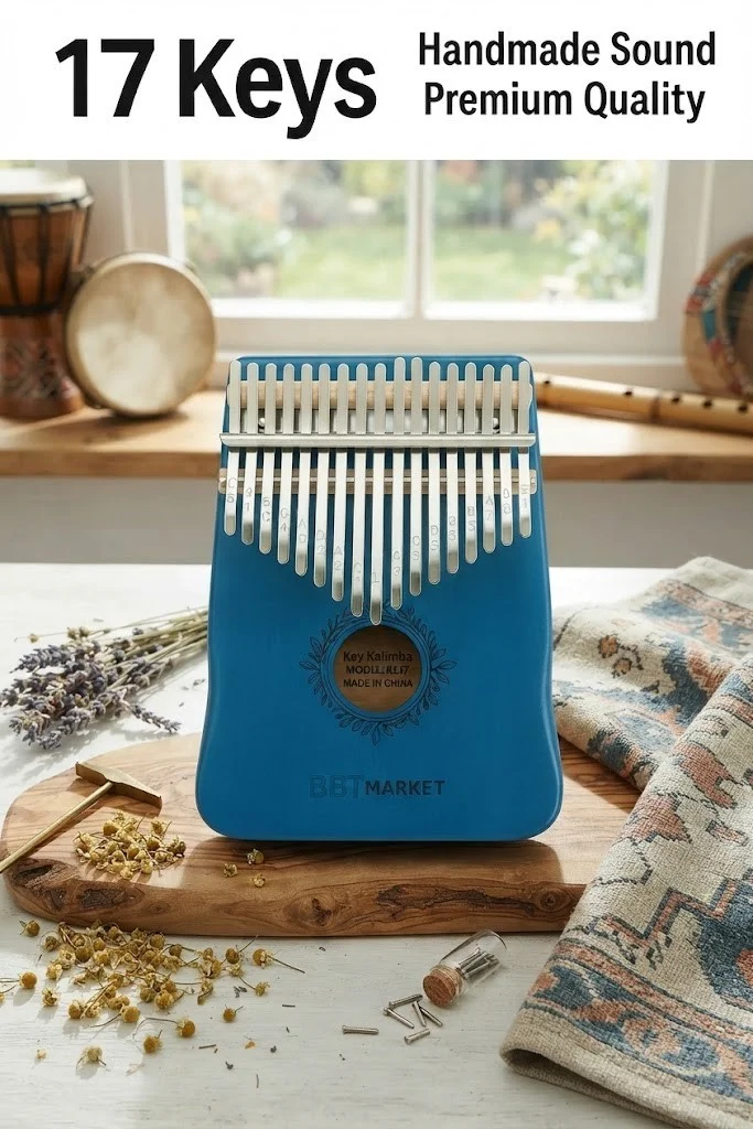 Kalimba 17 Tasten Blau – Daumenklavier aus Holz mit Tasche & Zubehör