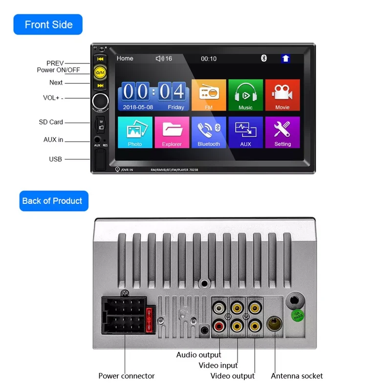 7 Zoll 2DIN Autoradio mit Bluetooth, FM, USB, AUX, MirrorLink & Rückfahrkamera