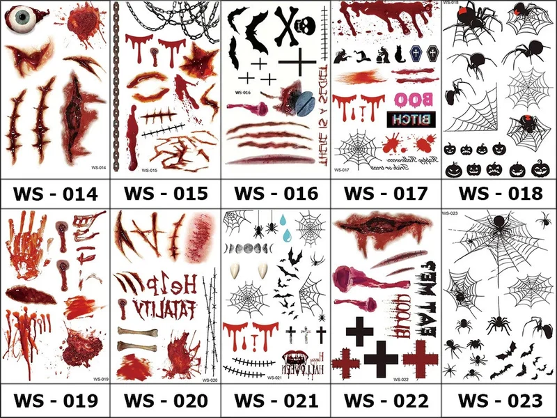3 x Halloween Tattoos Blut Realistisch Waschbar Temporär Hautaufkleber 🎃💉