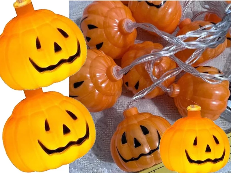 Halloween Kürbis Lichterkette 🎃 10 LED Lampen 200cm Batterie Deko Orange 👻