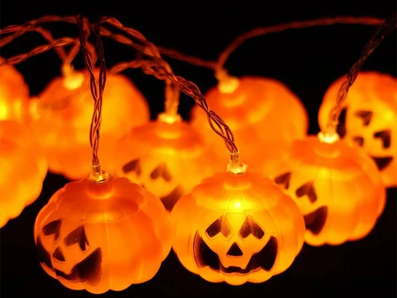 Halloween Kürbis Lichterkette 🎃 10 LED Lampen 200cm Batterie Deko Orange 👻
