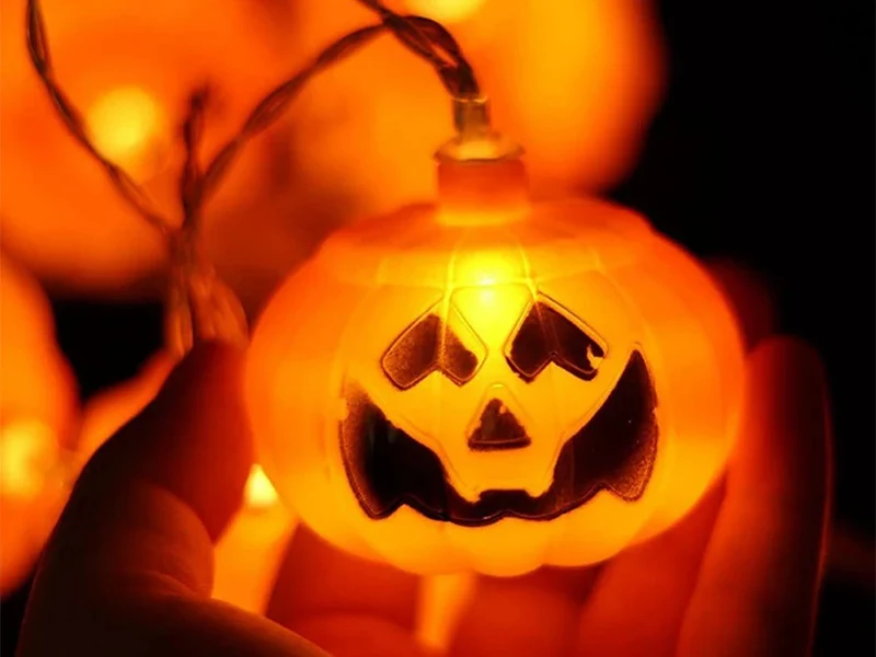 Halloween Kürbis Lichterkette 🎃 10 LED Lampen 200cm Batterie Deko Orange 👻