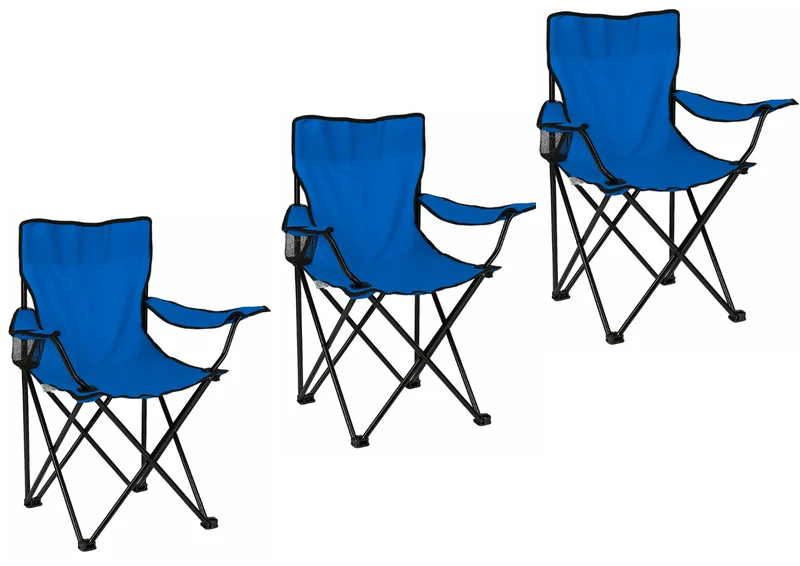 3x Klappstuhl Campingstuhl Anglerstuhl Blau mit Getränkehalter & Tragetasche