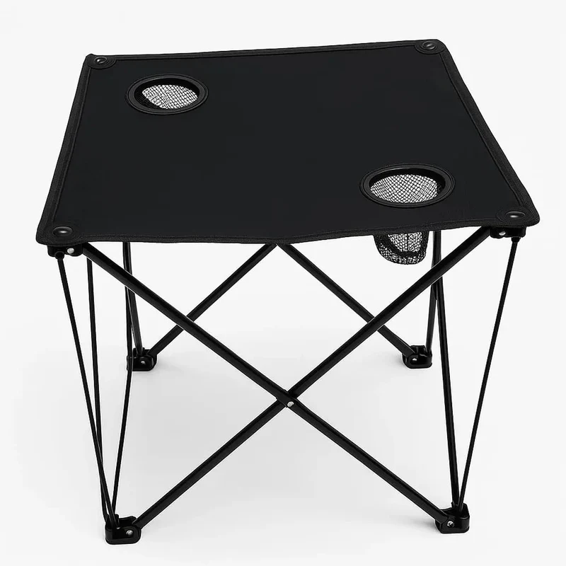 2x Klappstuhl Grün + 1x Campingtisch Schwarz Set – Faltbar mit Getränkehalter