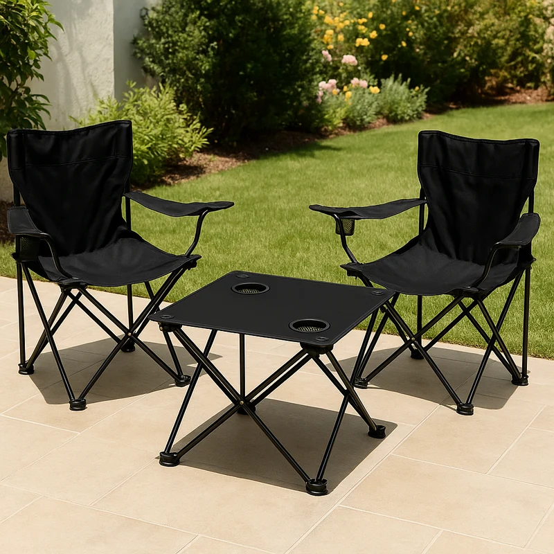 Trizand Camping Set 2x Klappstuhl Tisch faltbar Angelstuhl Outdoor mit Getränkehalter&Taschen