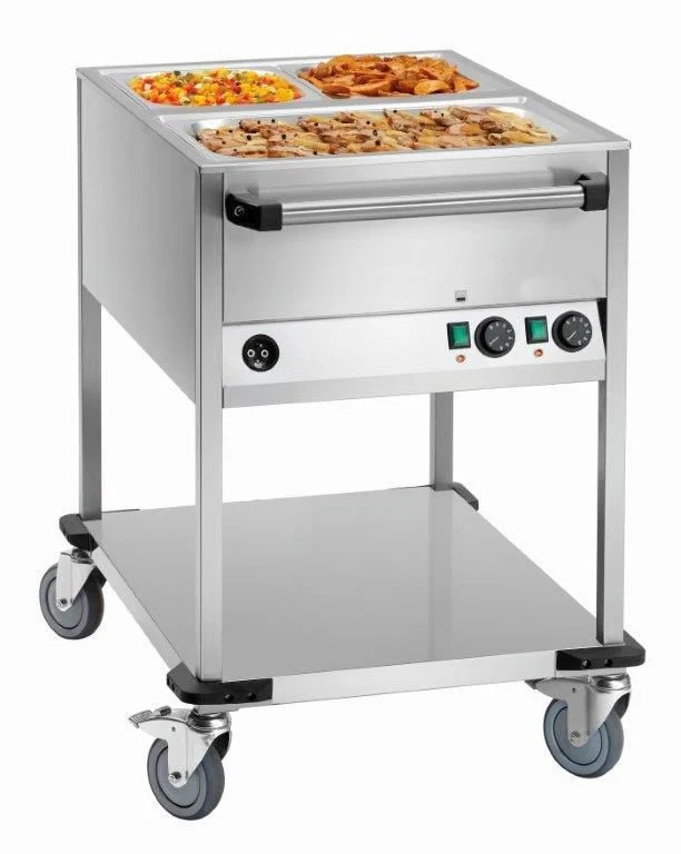 Chariot bain marie professionnel inox – 2 ou 3 bacs GN 1/1