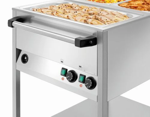 Chariot bain marie professionnel inox – 2 ou 3 bacs GN 1/1