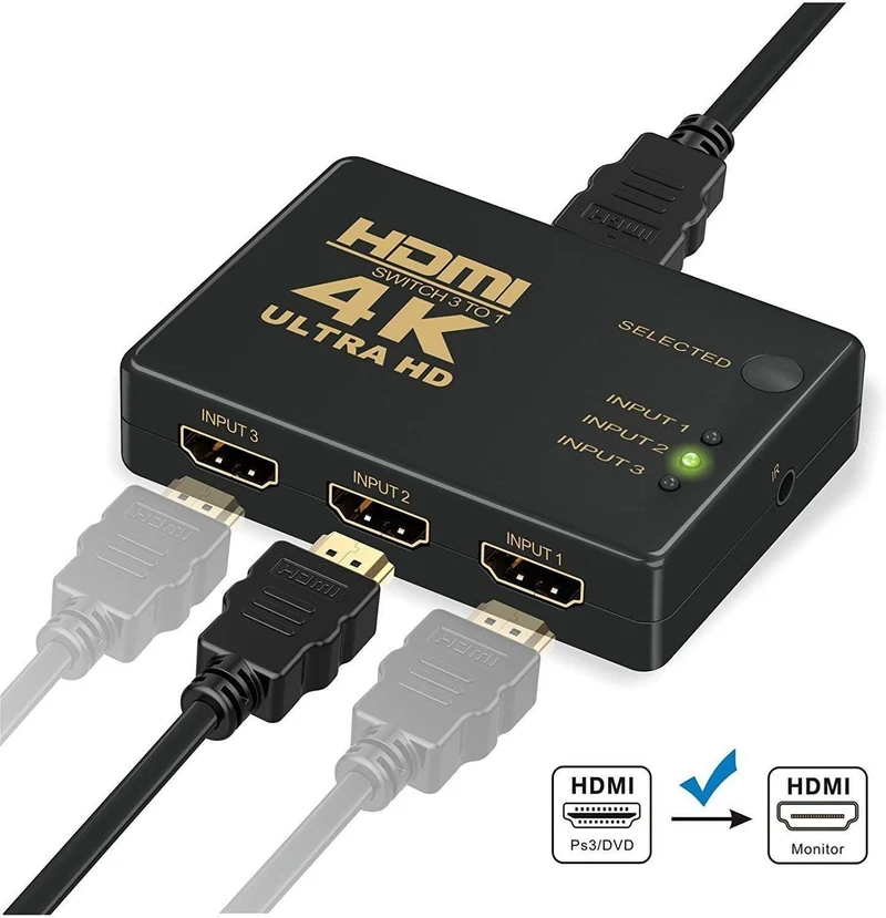 HDMI Switch 4K Ultra HD Splitter Umschalter Verteiler 3D 1080p Fernbedienung