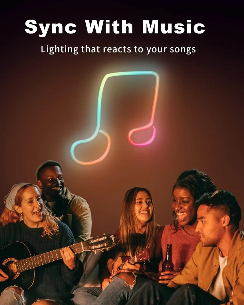Neon LED Strip 5m RGB-IC Licht mit Musiksteuerung & Alexa für Wanddeko IP65