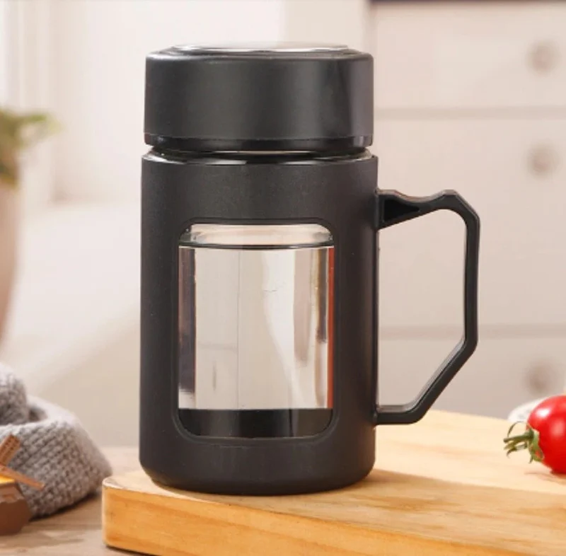 Teeflasche aus Glas 500ml – Thermobecher mit Henkel, Rot oder Schwarz 5903678586386