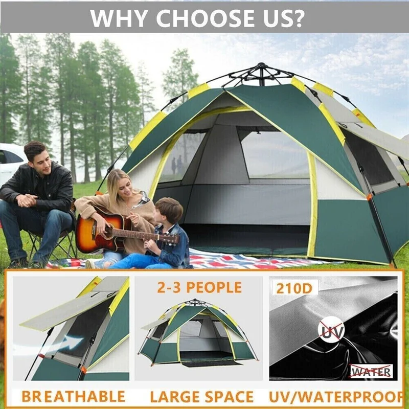 Pop-Up Campingzelt Familien-Zelt Mann Zelt Wurfzelt Festival-Zelt 3-4 Person neu