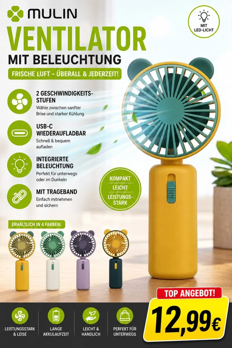 Mini Ventilator USB wiederaufladbar – Tragbare Handventilatoren für Kinder & Erwachsene