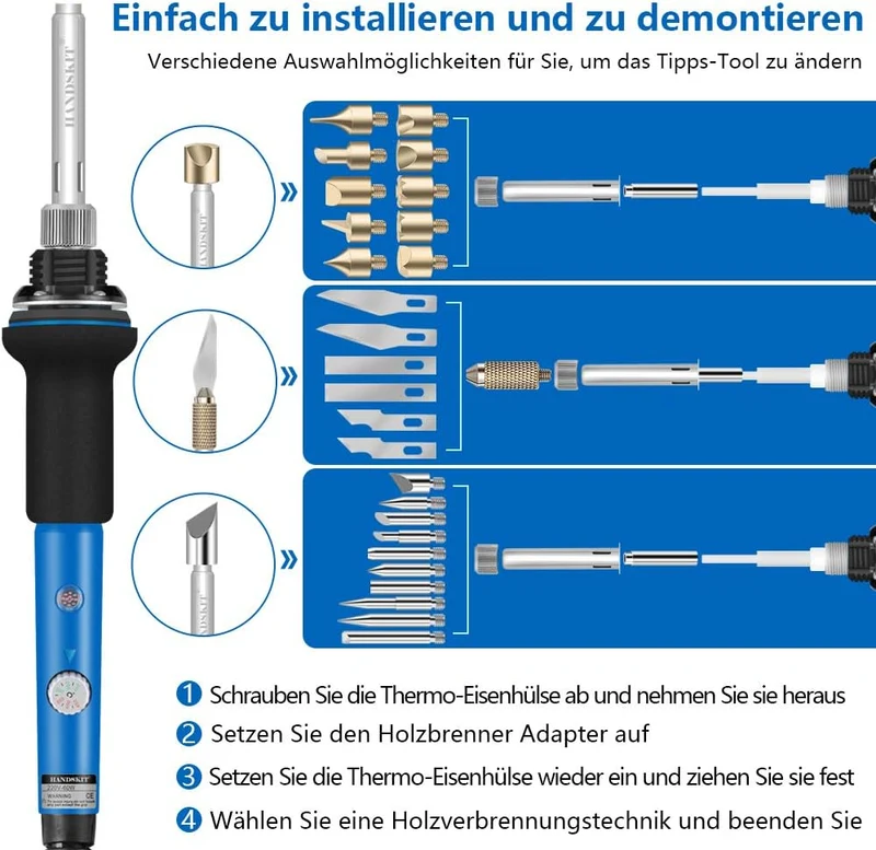 42-teiliges Lötkolben Set 60W mit Temperaturregelung 220–450 °C – Ideal für Holzbrandmalerei, Reparaturen & Hobbyarbeiten