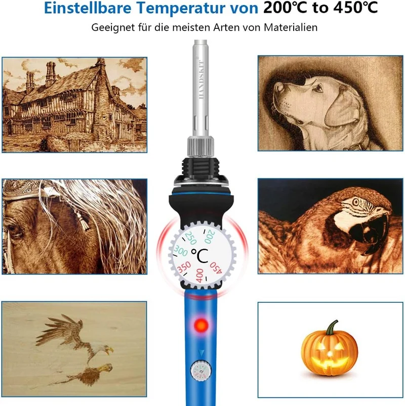 42-teiliges Lötkolben Set 60W mit Temperaturregelung 220–450 °C – Ideal für Holzbrandmalerei, Reparaturen & Hobbyarbeiten