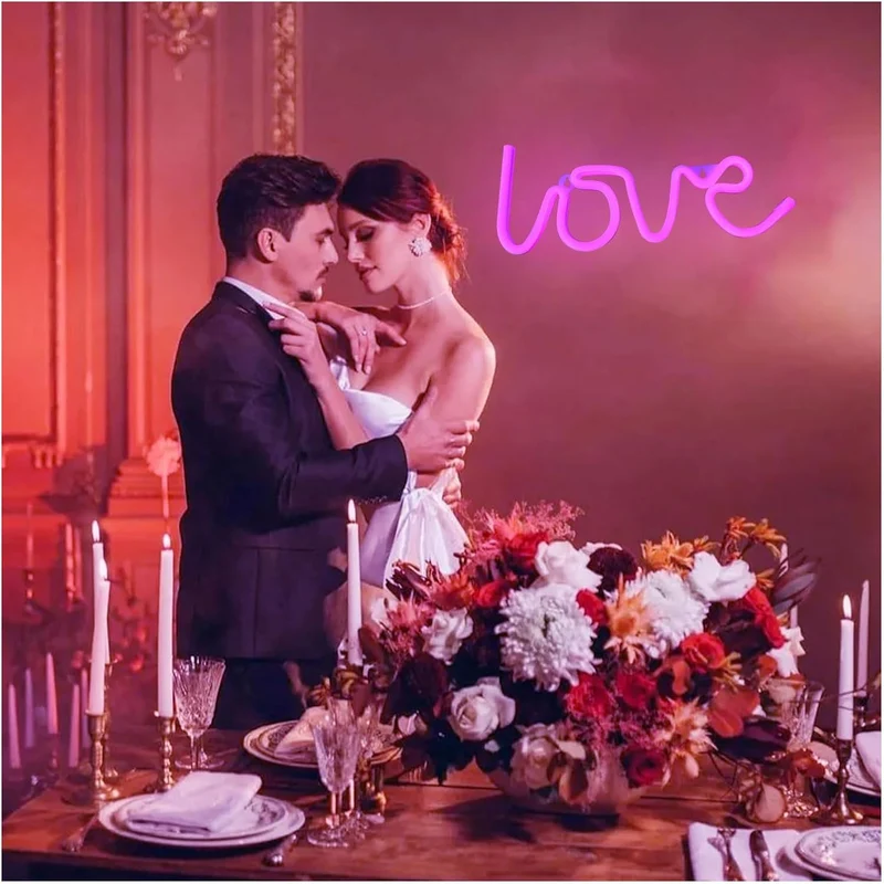 Love Neon Sign Herz LED Neonlicht – USB & Batterie betrieben, romantische Wanddeko für Hochzeit, Geburtstag & Party