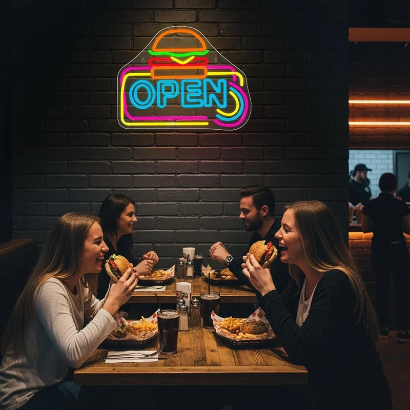 LED Open Neon Schild 41×32,5 cm – USB betrieben & dimmbar für Bar & Geschäft