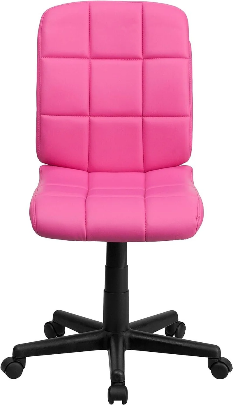 Pink Schreibtischstuhl ergonomisch – Drehbar & höhenverstellbar, Vinyl Bürostuhl 113kg