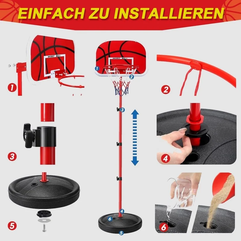 Basketballkorb für Kinder – Komplettset höhenverstellbar 73–170cm mit 2 Bällen & Pumpe