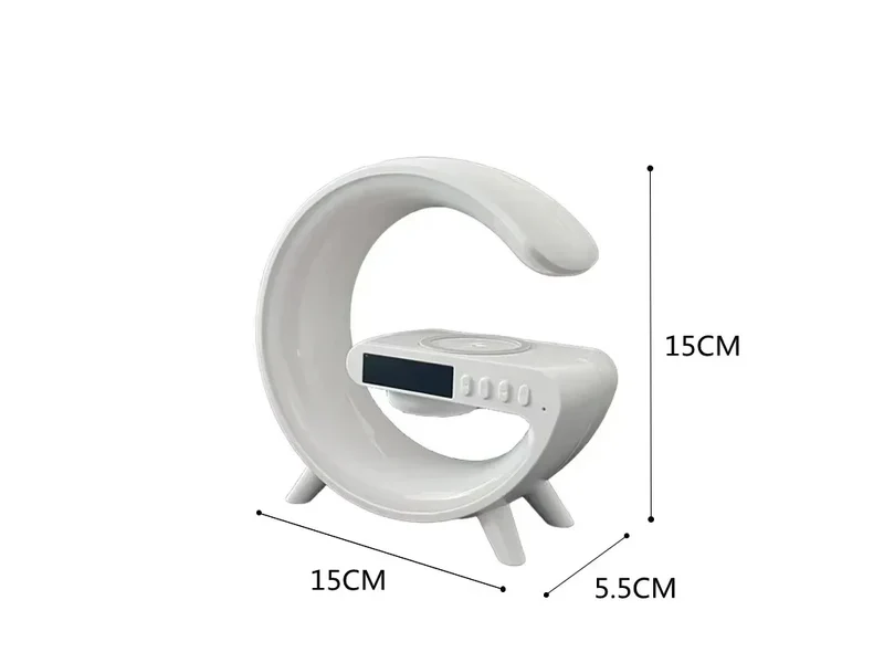 RGB LED Gaming Lampe mit Wecker, Lautsprecher, induktiver Ladefläche und Radio – USB