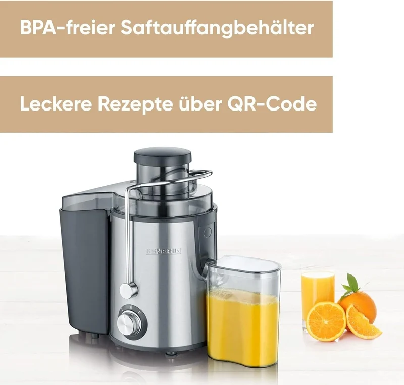SEVERIN Entsafter aus Edelstahl – Leise elektrische Saftpresse mit 2 Geschwindigkeiten