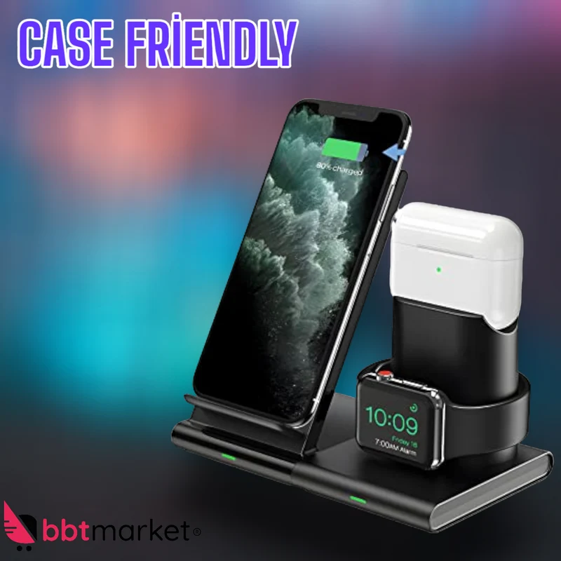 3 in 1 Qi Wireless Ladegerät – Schnellladestation für Smartphone, Uhr & Kopfhörer