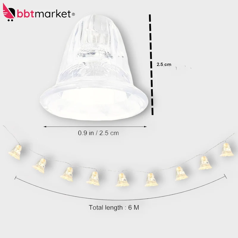 10M LED Lichterkette Batterie Glocken 80LED Innen Fest Dekoration Warmweiß IP54