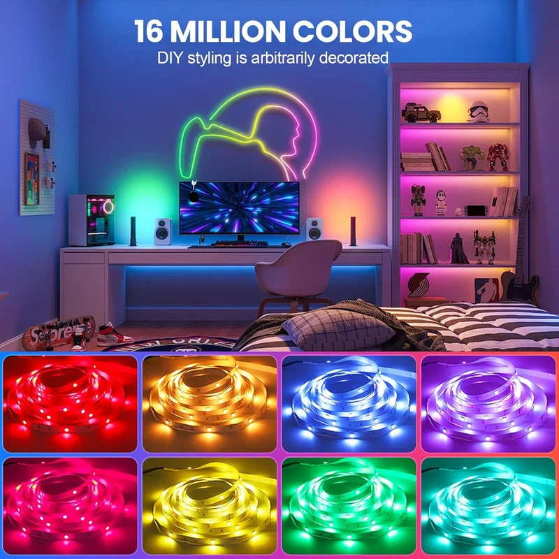 LED Strip 10 m RGB – Bluetooth APP, Timer & Musik Sync, Selbstklebender LED Streifen