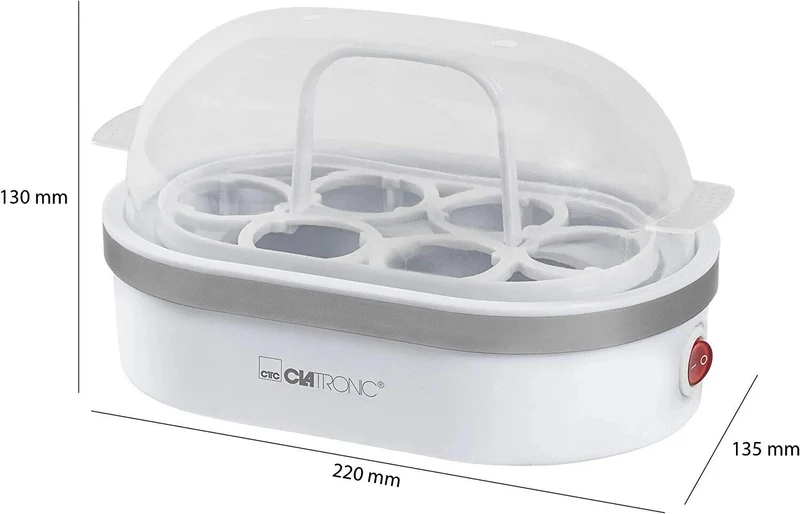 Eierkocher 1 - 6 Eier rund Silber 400 Watt akkustisches Signal Zubereitung weiß